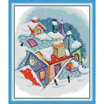 Остатъчен Сняг на Покрива Бродерия на кръстат бод САМ Cartoony Модел Комплект за Шиене 11CT 14CT Платно Плат Бродерия за Декорация на Дома подаръци