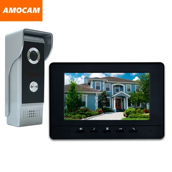 7-инчов LCD Монитор Касата на кабелната видео домофон звънчева система за видео домофон Нощно виждане Камера от алуминиева сплав видео домофон