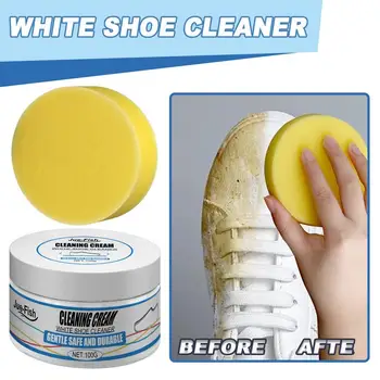 Бял Крем за Почистване на Обувки Подлец Stain Cleaning Cream Крем За Почистване на Обувки Избелващ Почистващ Инструмент с Гъба за Почистване на Обувки