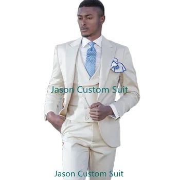 Комплект от 3 теми, мъжки костюм с ревери, Приталенные ежедневни смокинги за младоженеца, ушити по поръчка, Terno Masculino (сако + панталон + елек) (Магазин костюми Jason Custom)