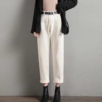 висока талия девет точки дамски панталони бели черни пролетта корейски модни черни дънки дамски свободни тънки диви зреещи