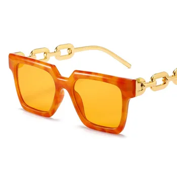 Популярни Квадратни Дамски Слънчеви Очила с Метална Верига, Луксозни Маркови Ретро Дизайнерски Слънчеви Очила, Висококачествени Слънчеви Очила с UV400 Oculos de sol