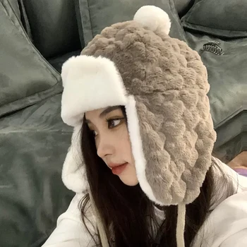 EUMOAN Зимна шапка дамски корейската версия на топла ушния защита на Лей Фън, шапка, бельо сладко лице малка велосипедна пътуване североизточната част на шапка