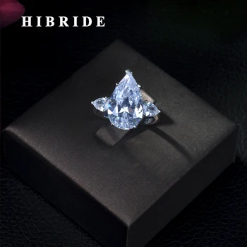 HIBRIDE Известен Дизайнер на Модни Дамски Бижута Голям Кубичен Цирконий Сватбени и Годежни Пръстени С Корона За Булки R-14