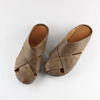 2022 Нови стилни чехли Дамски летни ежедневни сандали от волска кожа и обувки Летни дамски сандали