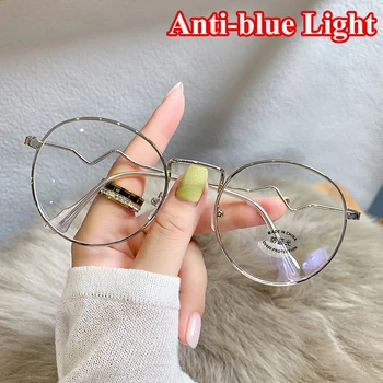 НОВИ Очила За Късогледство, Блокиране на Синя Светлина, Метални Очила в Кръгла Рамка с Диоптриями от 0 до -6,0, Оптични Очила за Късоглед Рецепта