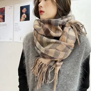 2022 нов дебели женски шал на корейската версия, сладък топло имитационный вълнен шал, клетчатая наметало на шията