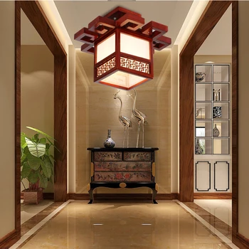 Китайски стил Дървени китайски младежки плафониери от светло дърво led крушки за коридора на класическа лампа за спални плафониери ZA ZS46