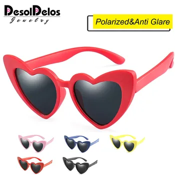 N218 Слънчеви очила за малки момичета със сърца за деца TR90, черни, розови, червени слънчеви очила със сърца за деца, поляризирани гъвкави uv400