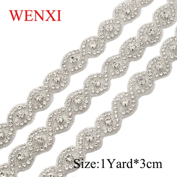 WENXI Сребърен Кристал Кристал Апликация на 3 см * 5 ярда Покритие За направи си САМ Сватбена Рокля, Колан Аксесоар колан-кушак WX809