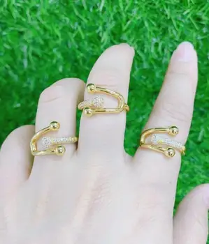 2 елемента Златен цвят на дланта на дамски пръстени, CZ crystal масивни пръстени лятото се отваря, пръстени, Бижута на едро