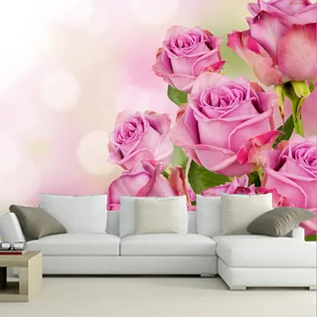 Потребителски 3D стенописи,красив розов цвят на рози, цветя, тапети, хол с диван телевизор на стената спалня фон тапети