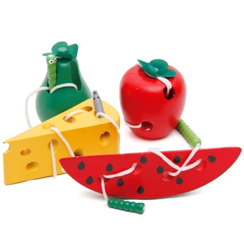 Монтесори Детски Образователни Играчки, Пъзели, Дървени Детски 3D Пъзел Дървен Червей Яде Плодове Ябълка, круша, играчки за Детски Подарък