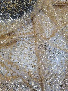 Висококачествена Златна бродирани мъниста африканска плат Densen мъниста Френски тюл сетчатое дантела За вечерни рокли сватбена рокля 5 ярда