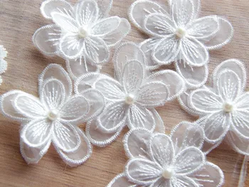 Безплатна Доставка И 2 Слой Великолепна Бяла 3D Апликация от Ръчно изработени Дантелено Сватбена Рокля С Жемчужными Цветя САМ Занаятите