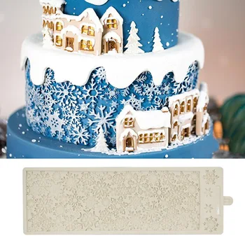 Нов Сам Коледна Снежинка Украса На Тортата Край Мухъл Голяма Снежинка Флип Захар Силиконова Форма За Торта Суха Темп На Мухъл