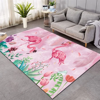 Мода Фламинго, Тропически Лист Листа 3D Печатни Килим Спалня Голяма Площ Килим Нескользящий За Хола на Дома 06