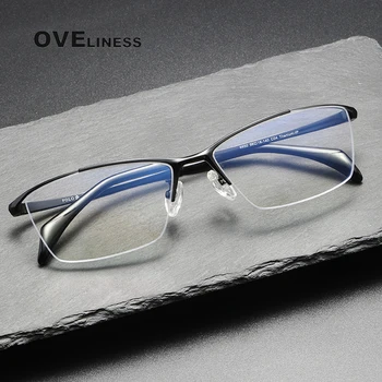 2022 чиста Титановая Рамки за Очила за Мъже Квадратна Късогледство Предписани Рамки За Очила Половината Рамки Оптични Мъжки Корейски Очила