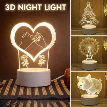 Принцеса лека нощ за Деца 3D Илюзия Лампа за лека нощ, Подарък за Рожден Ден за Спалня Офис Декор USB Акумулаторна SCVD889