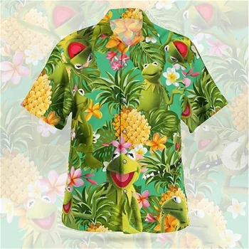 Модерна Мъжка Риза в Хавайски стил, Летни Блузи с Къс Ръкав и 3D Принтом Палми/ананас, Свободни Ежедневни Мъжки Потник Размер Плюс