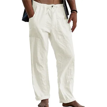 Бели Панталони Мъжки 2022 Ежедневните Свободни Леки Панталони За Йога Мъжки Летни Плажни Дълги Панталони с Кулиской Копчета