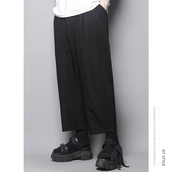 Пролет-лято Нови мъжки Панталони с Черен цвят за почивка, Прости мъжки Персонализирани прави Панталони, Модерни Широки Панталони Големи Размери в ретро стил