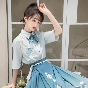 Моля, женски летен моден костюм Hanfu от две части с бродерия в китайски стил, модерен ретро рокля с риба опашка, дрехи за момичета, Китайски