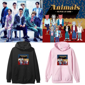 Kpop super junior нова песен животни и съща карикатура печат пуловер блузи, блузи унисекс мода hoody