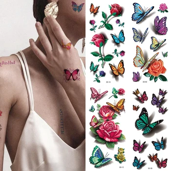 Татуировки Етикети Розата е Цветето на Пеперуда Временни Татуировки Етикети Водоустойчив Полупостоянные Татуировка на Крака Тялото на САМ ръцете Ръцете Секси