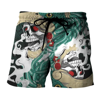 Tessffel Ацтекские Черепа на маите Цветя с 3D Принтом 2021, Новите Модни Летни Ежедневни Панталони, Мъжки/Женски Свободни плажни къси панталони в стил харадзюку-А26