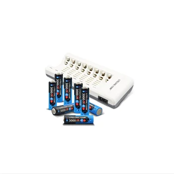 Голям капацитет 8PCS3000mah AA батерии NiMH акумулаторна батерия + 1PCS8 слот AA/ AAA зарядно устройство