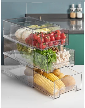 Кутия за Съхранение на Хладилника Разтегателен Вид е По-Свеж Хладилник Многопластова Сортиране на Хранителни Продукти, Плодове, Зеленчуци Яйца